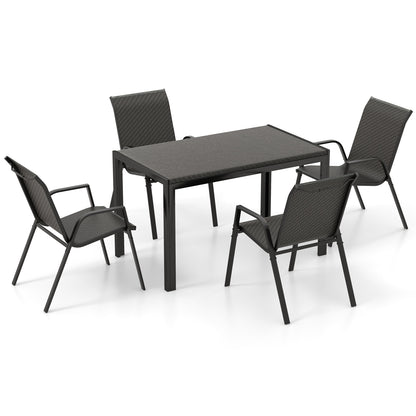 5 Piece Patio Rattan Dining Set Outdoor Table and Chairs Set for 4