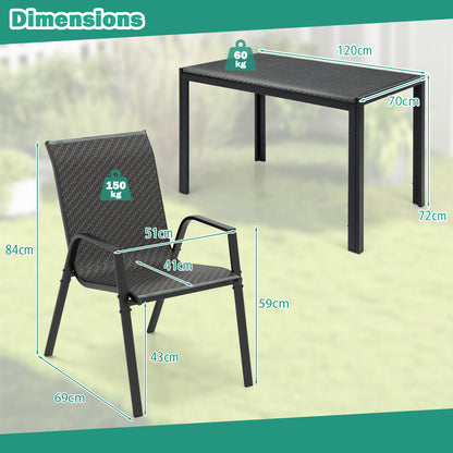 5 Piece Patio Rattan Dining Set Outdoor Table and Chairs Set for 4
