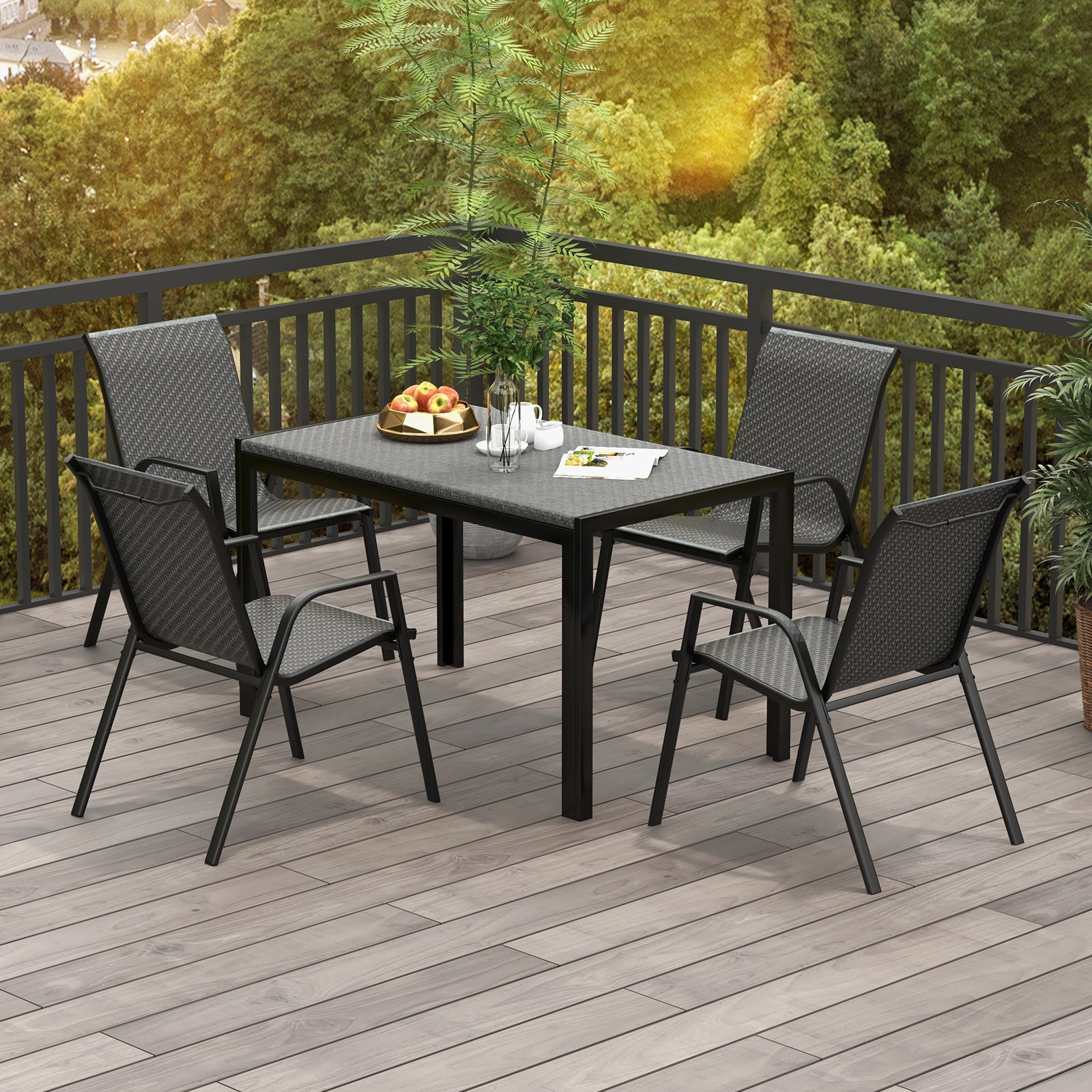5 Piece Patio Rattan Dining Set Outdoor Table and Chairs Set for 4
