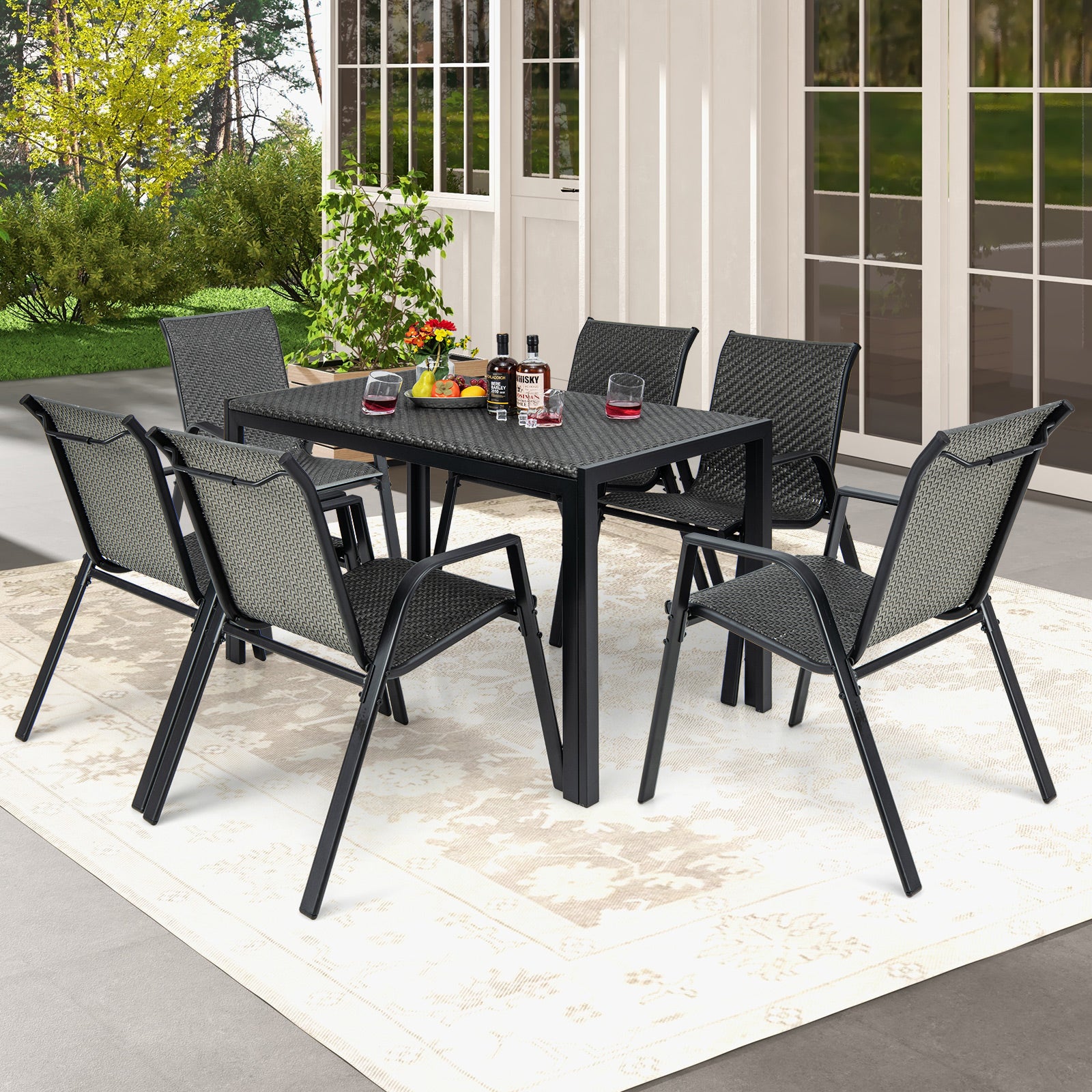 5 Piece Patio Rattan Dining Set Outdoor Table and Chairs Set for 4