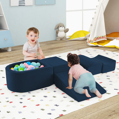5-Piece Climb and Crawl Playset with Ball Pit for Kids-Dark Blue