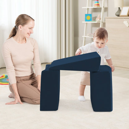 5-Piece Climb and Crawl Playset with Ball Pit for Kids-Dark Blue