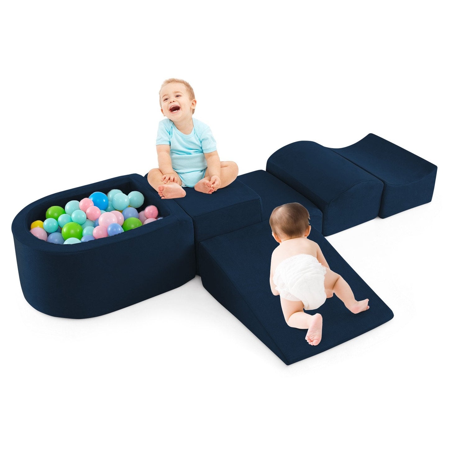 5-Piece Climb and Crawl Playset with Ball Pit for Kids-Dark Blue