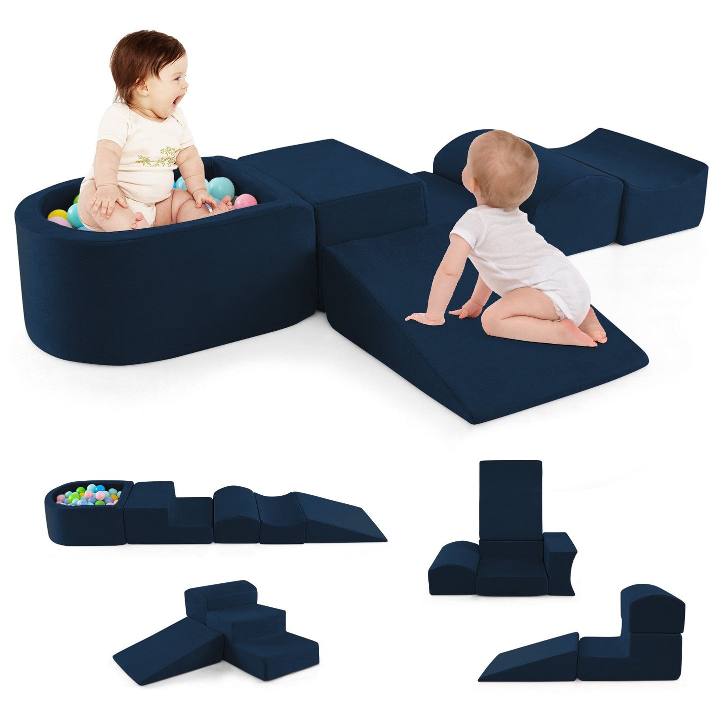 5-Piece Climb and Crawl Playset with Ball Pit for Kids-Dark Blue