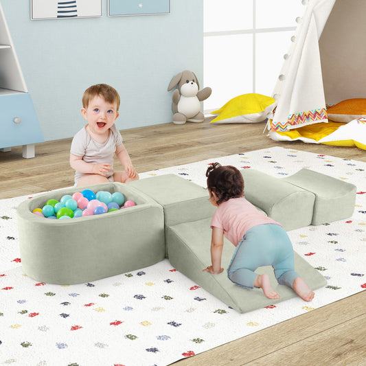 5-Piece Climb and Crawl Playset with Ball Pit for Kids-Green