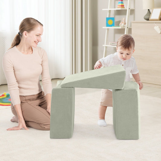 5-Piece Climb and Crawl Playset with Ball Pit for Kids-Green