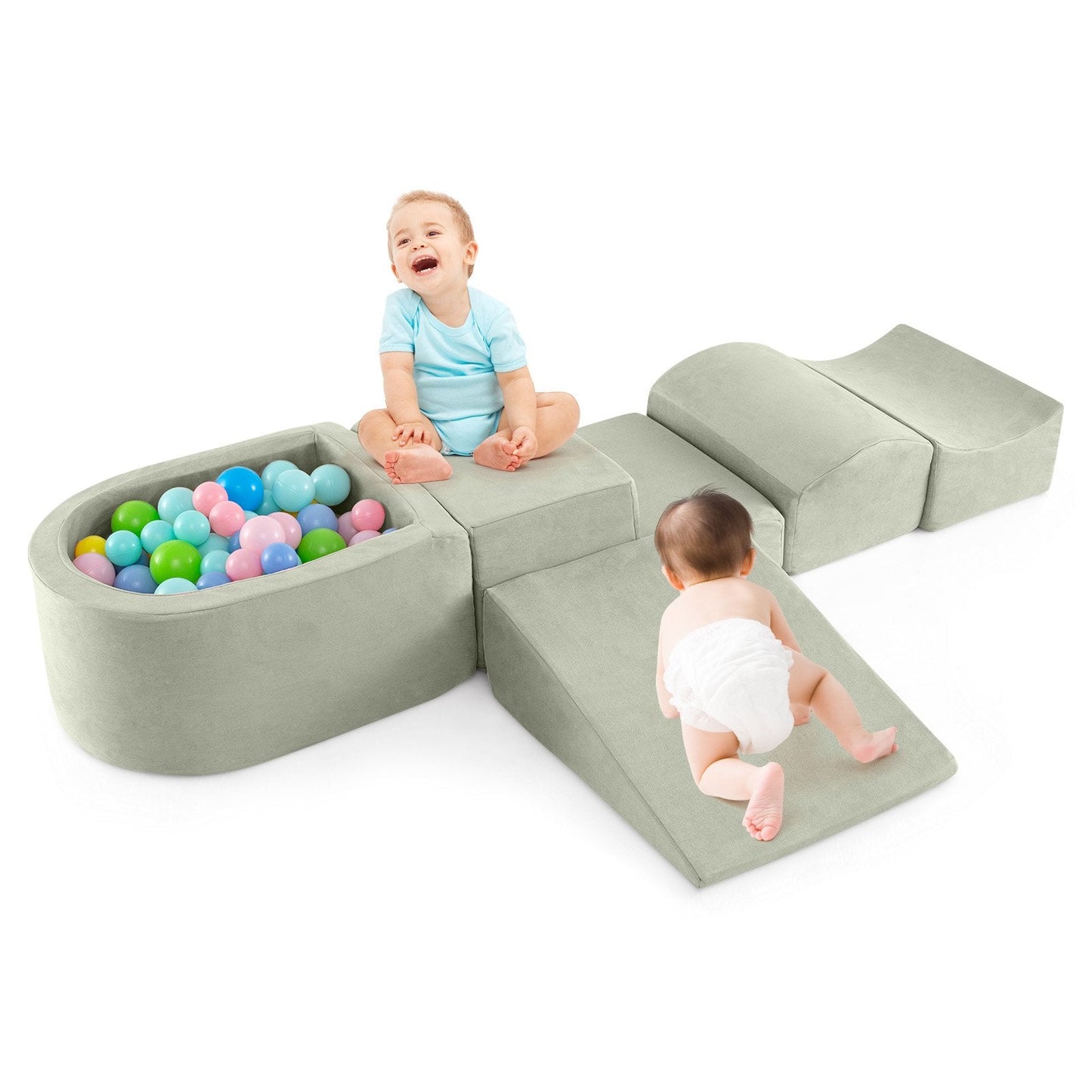 5-Piece Climb and Crawl Playset with Ball Pit for Kids-Green