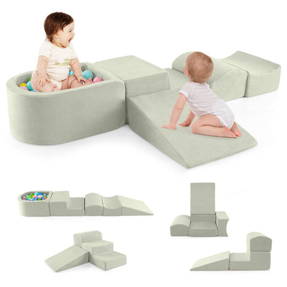 5-Piece Climb and Crawl Playset with Ball Pit for Kids-Green