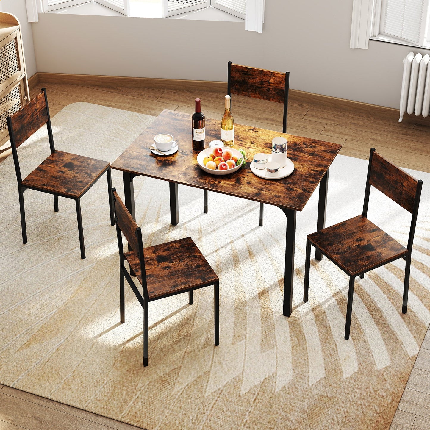 5-Piece Modern Kitchen Dining Room Furniture with Wood Rectangular Table-Coffee