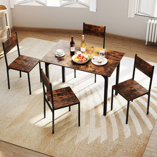 5-Piece Modern Kitchen Dining Room Furniture with Wood Rectangular Table-Coffee