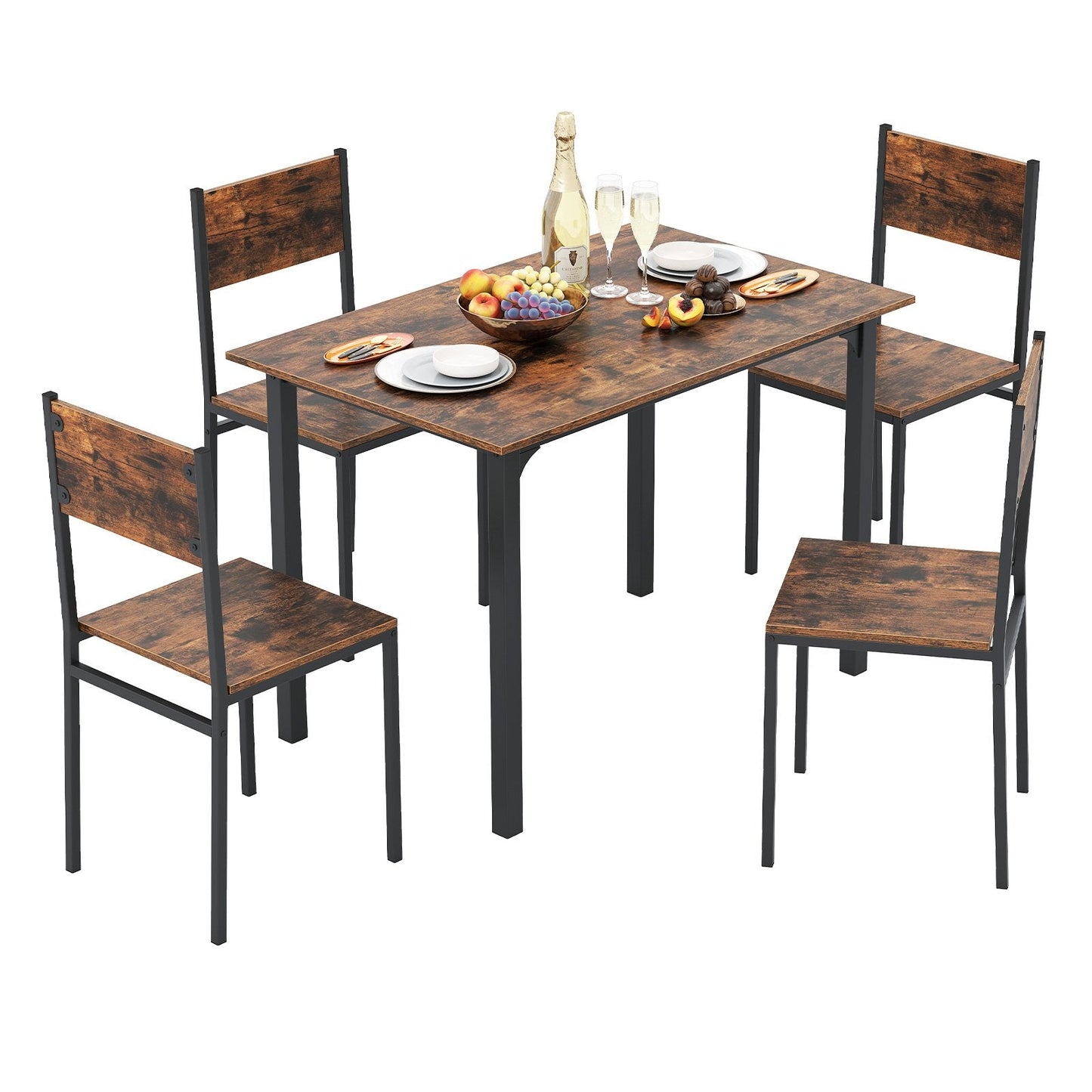 5-Piece Modern Kitchen Dining Room Furniture with Wood Rectangular Table-Coffee
