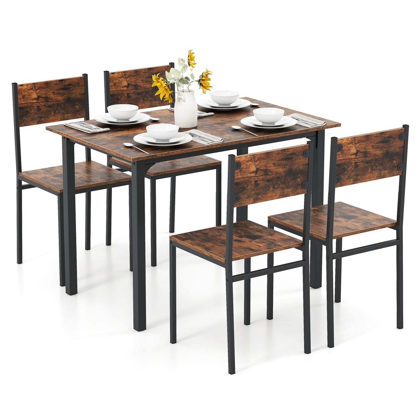 5-Piece Modern Kitchen Dining Room Furniture with Wood Rectangular Table-Coffee