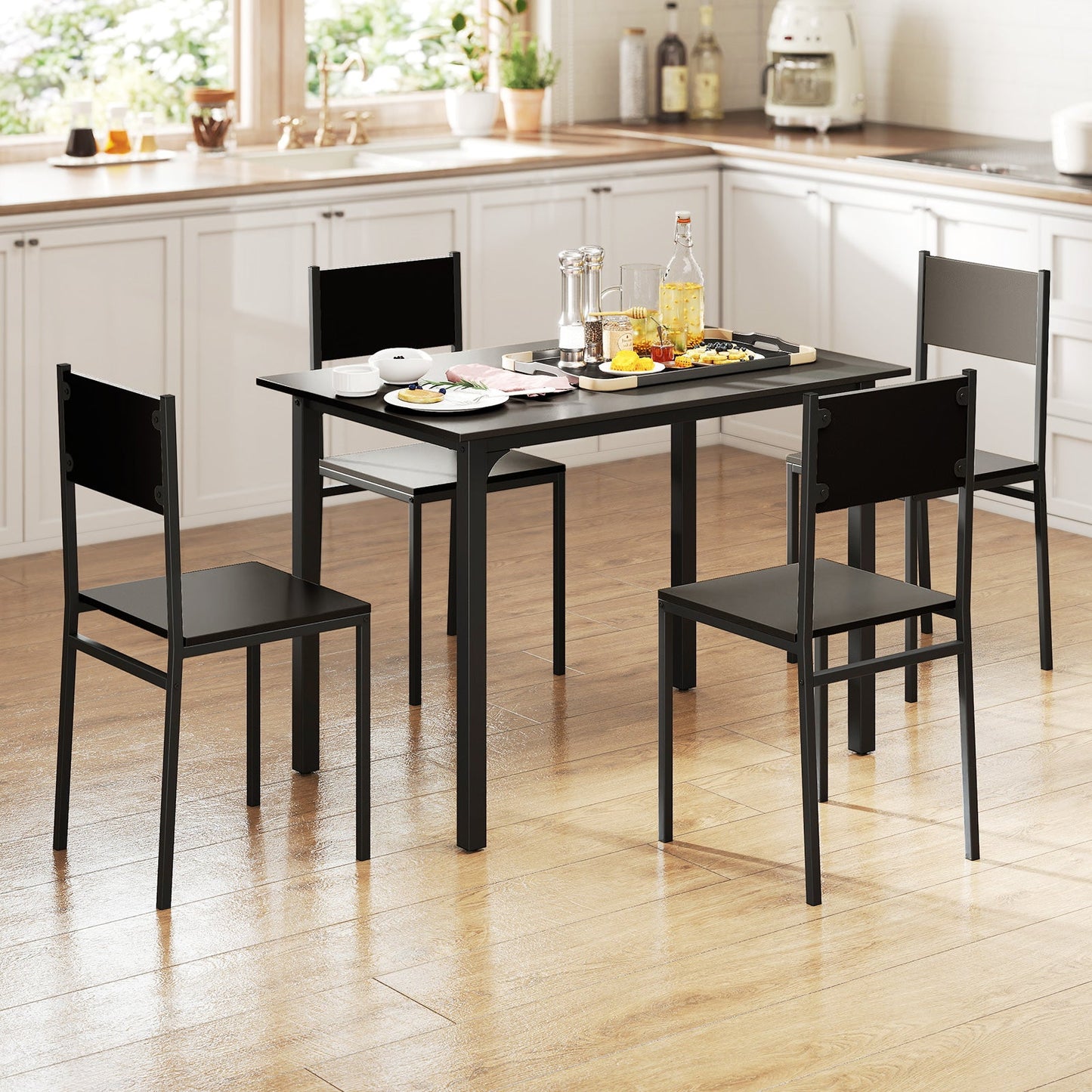 5-Piece Modern Kitchen Dining Room Furniture with Wood Rectangular Table-Grey