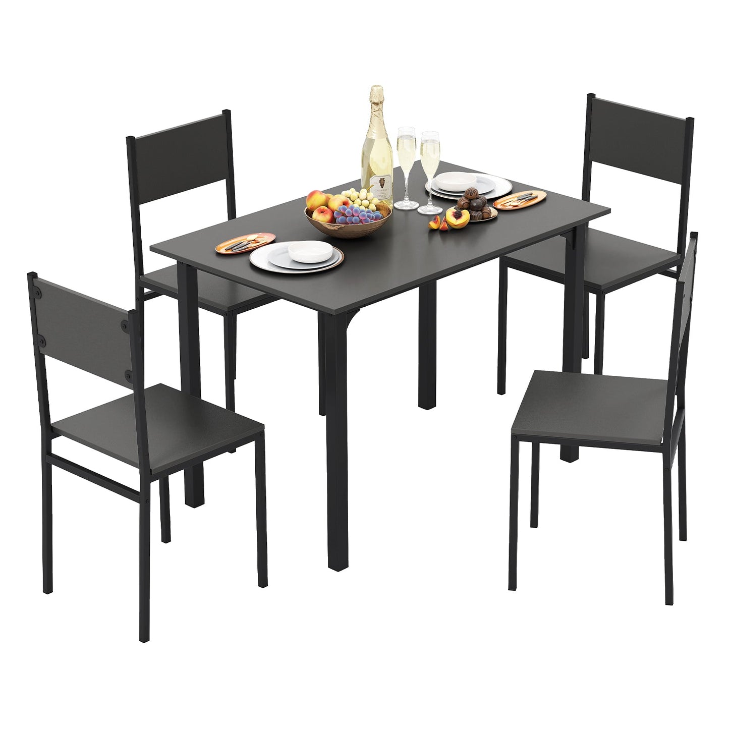 5-Piece Modern Kitchen Dining Room Furniture with Wood Rectangular Table-Grey