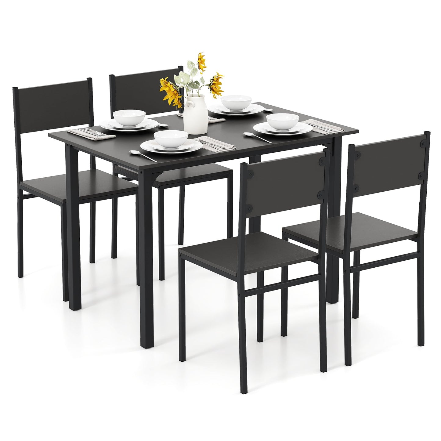 5-Piece Modern Kitchen Dining Room Furniture with Wood Rectangular Table-Grey