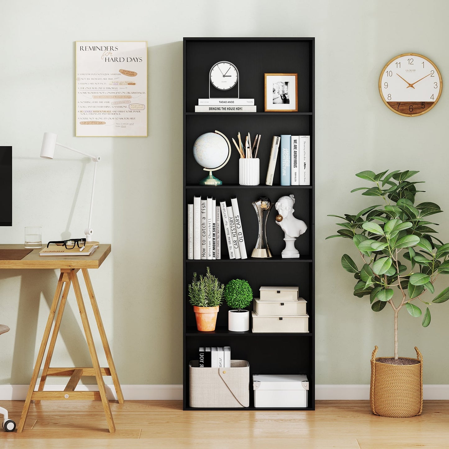 5-Tier Bookshelf with Freestanding Display Shelf and Storage Organizer for Living Room-Black