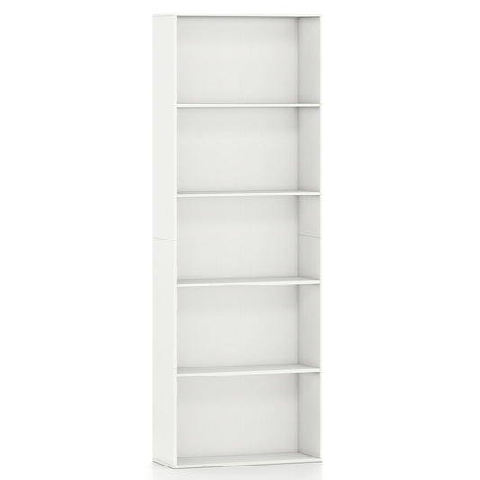 5-Tier Bookshelf with Freestanding Display Shelf and Storage Organizer for Living Room-White