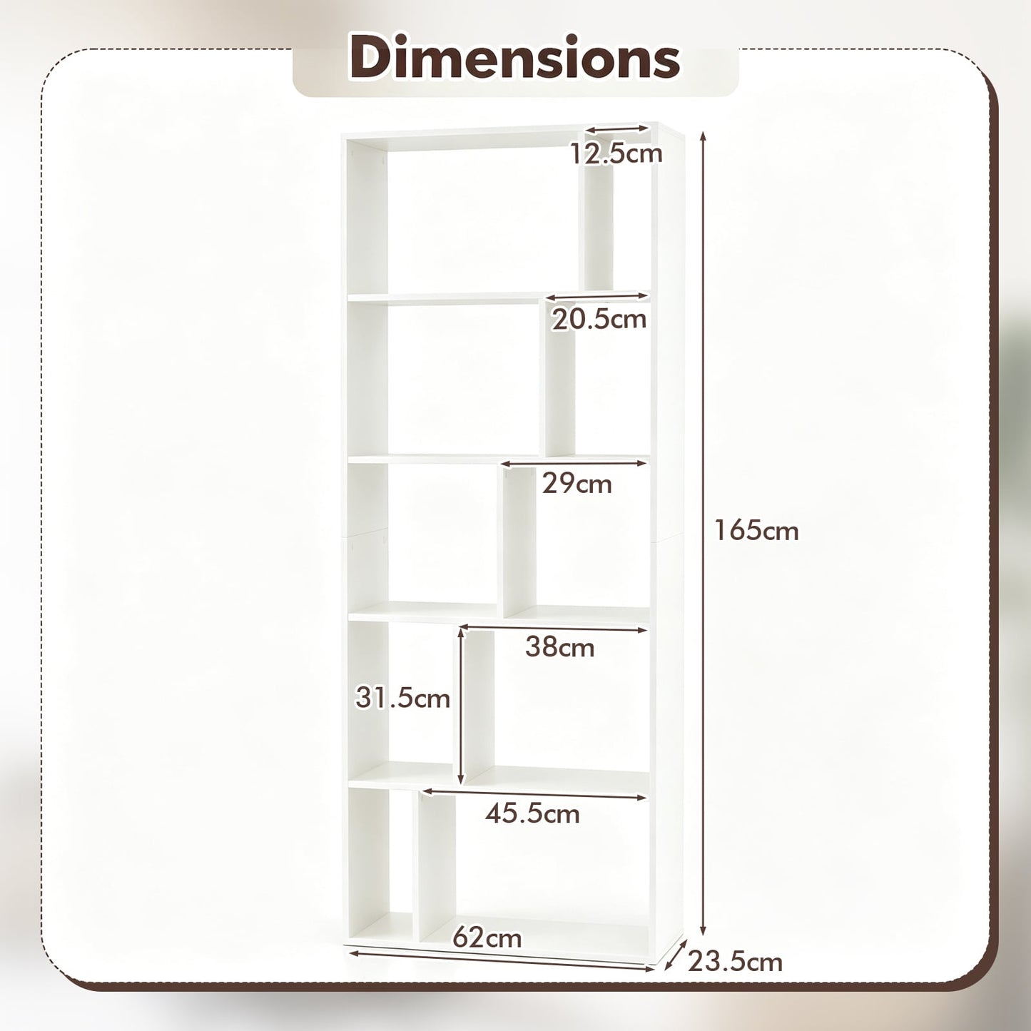 5-Tier Geometric Bookshelf with 10 Open Cubbies-White