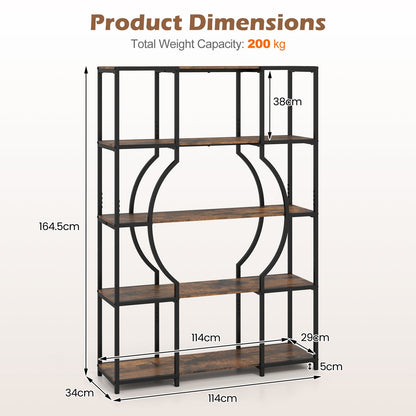 5-Tier Industrial Geometric Display Shelf with Open Shelves-Rustic Brown