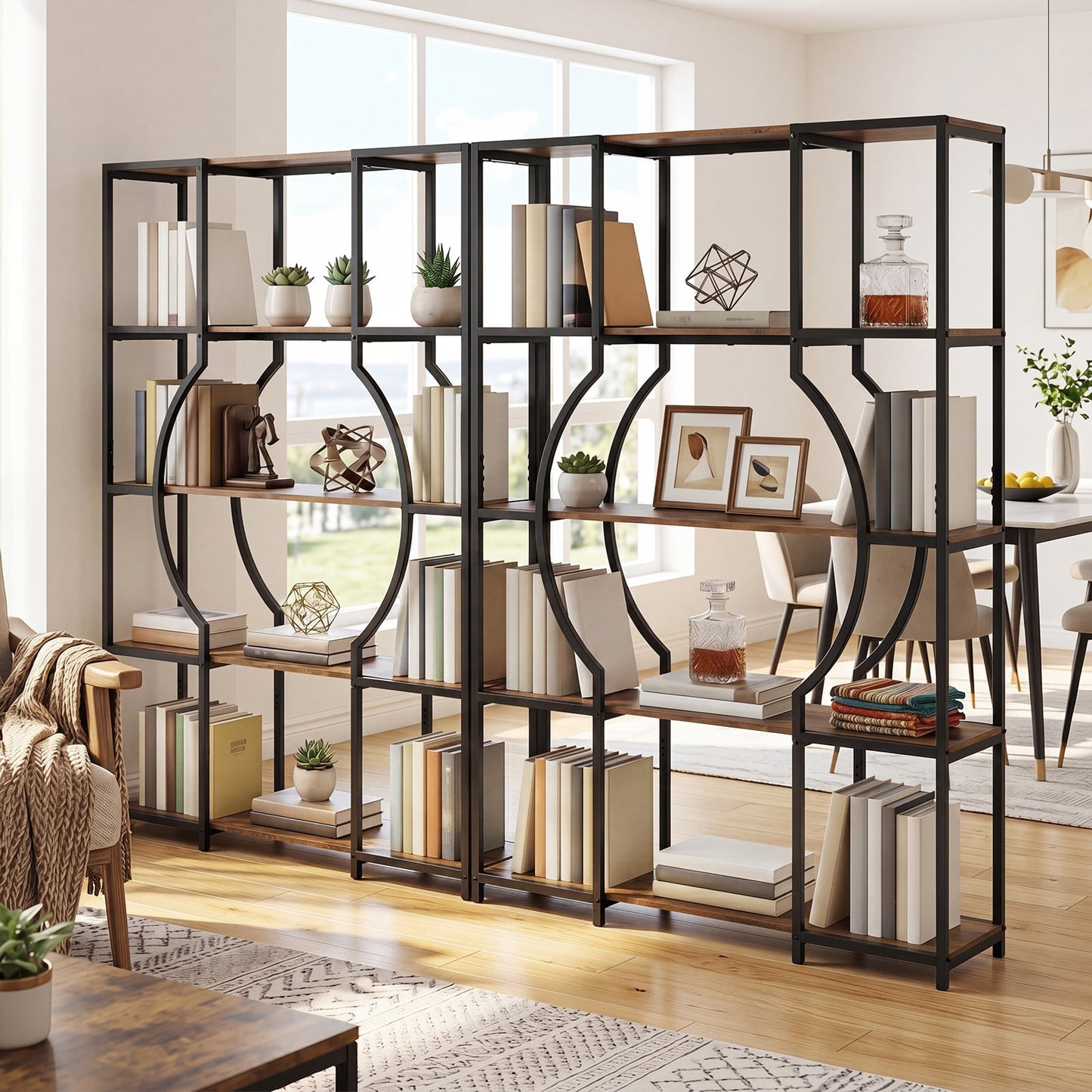 5-Tier Industrial Geometric Display Shelf with Open Shelves-Rustic Brown