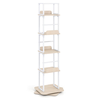 5-Tier Rotating Bookshelf Tower with 360° Spin & Side Rails for Small Spaces-Oak