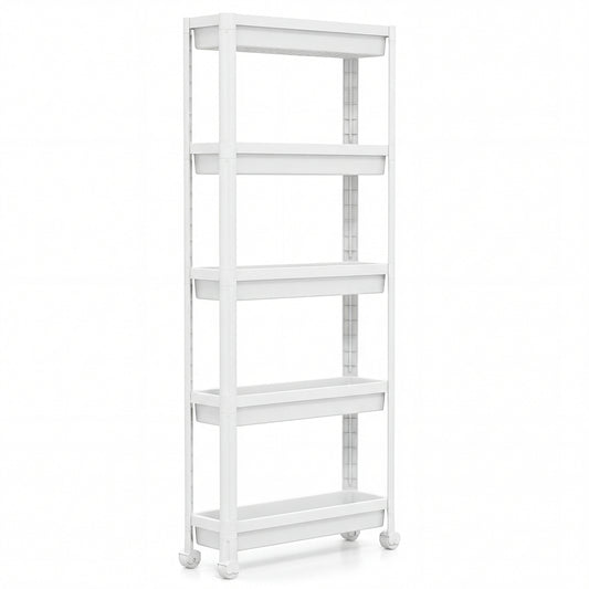 5-Tier Slim Rolling Storage Cart with Smooth Wheels for Kitchen-White