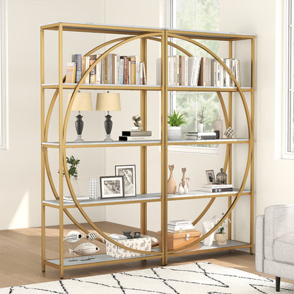 5-Tier Industrial Etagere Bookshelf with Open Storage Shelves and Arc-Shaped Design-White