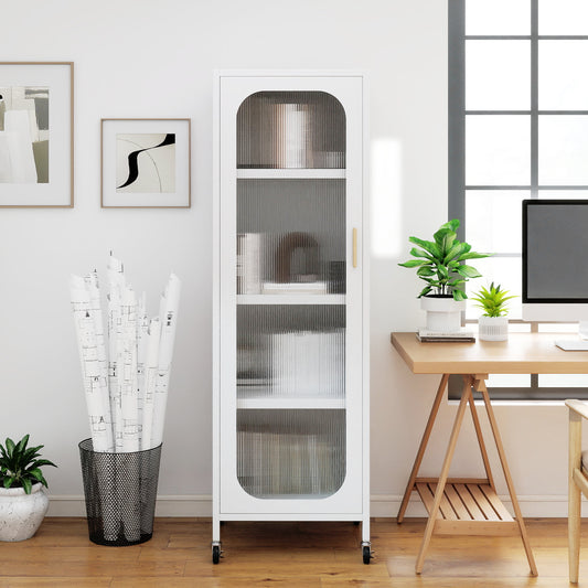 5-Tier Metal Storage Cabinet with Adjustable Shelves for Dining Room-White