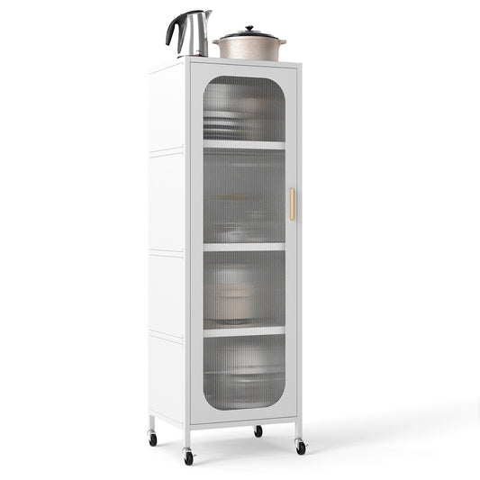 5-Tier Metal Storage Cabinet with Adjustable Shelves for Dining Room-White