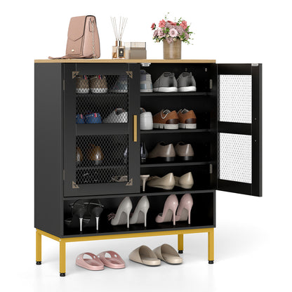 5-Tier Shoe Cabinet with Mesh Doors and Adjustable Shelves-Black