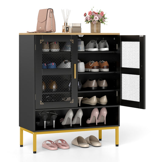 5-Tier Shoe Cabinet with Mesh Doors and Adjustable Shelves-Black