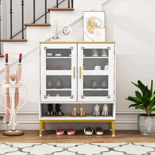 5-Tier Shoe Cabinet with Mesh Doors and Adjustable Shelves-White