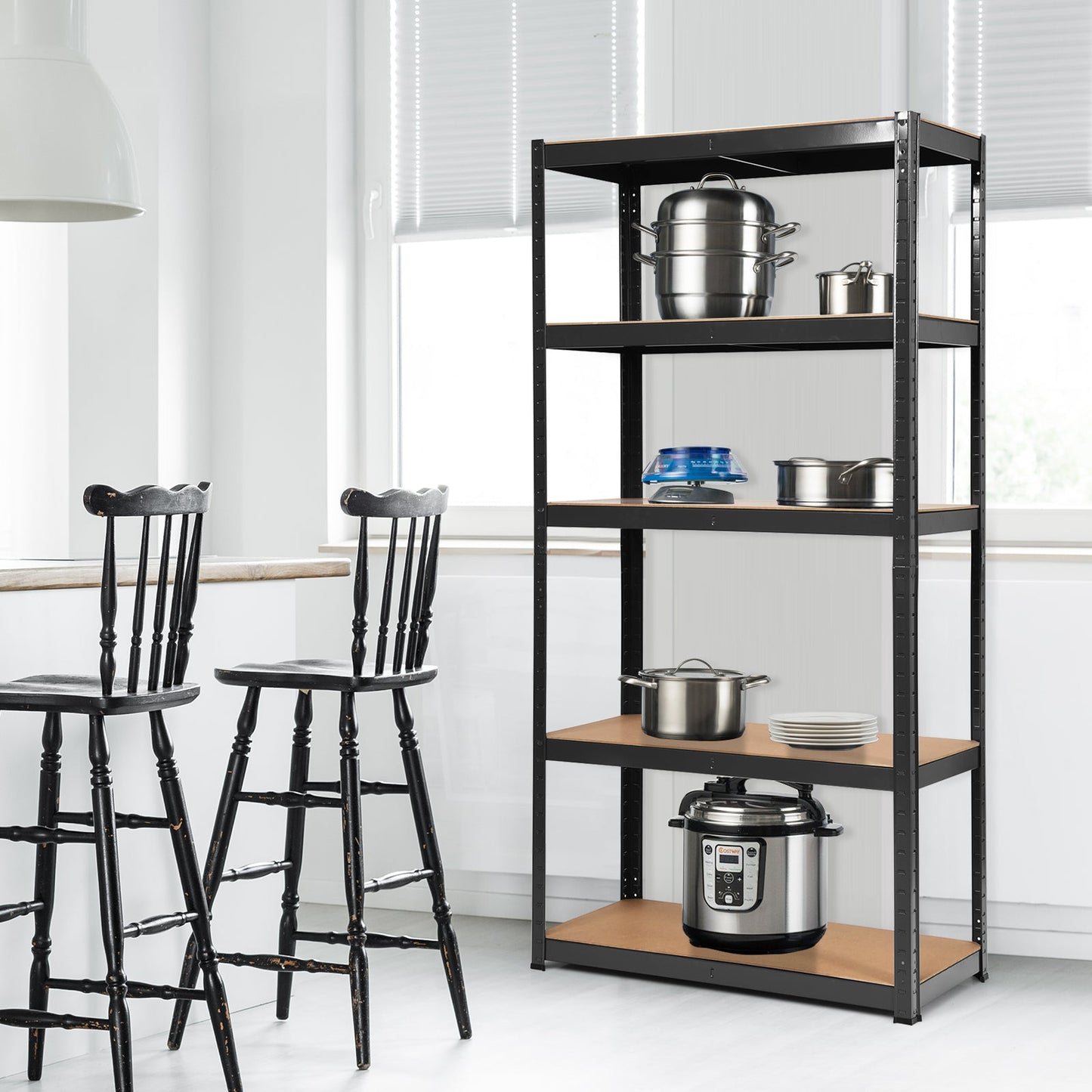 5-Tier Storage Rack with Boltless Shelving and Adjustable Shelves-Black