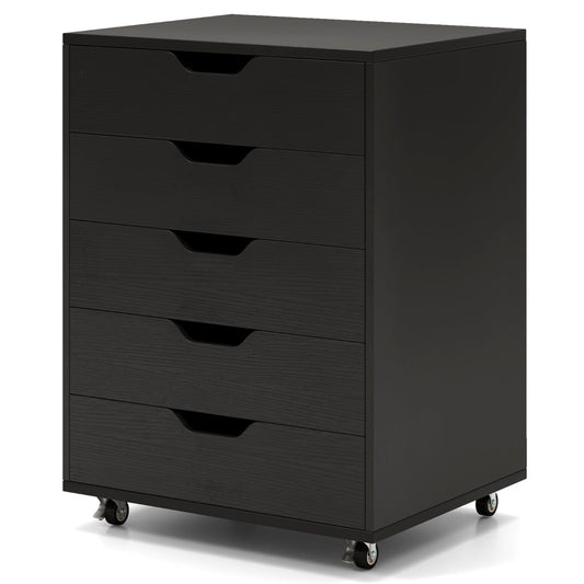 5 Drawer Chest with Lockable Wheels for Home Office-Black