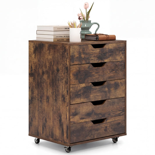 5 Drawer Chest with Lockable Wheels in Brown