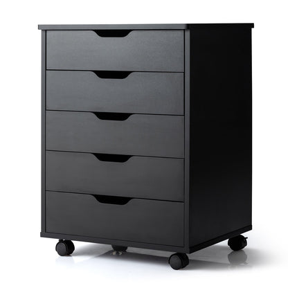 5 Drawer Chest with Wheels in Black