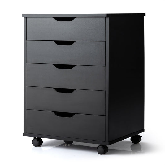 5 Drawer Chest with Wheels in Black