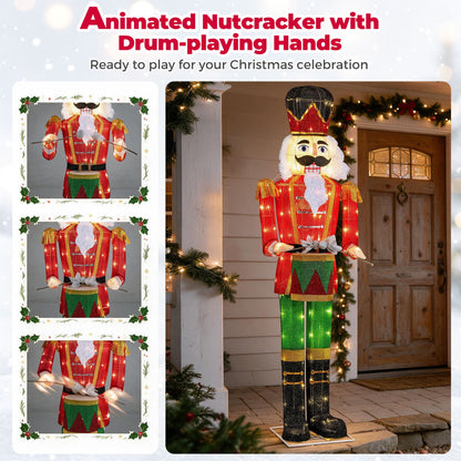 5 ft Lighted Animated Christmas Nutcracker with Playing Hands and 100 Warm White LED Lights
