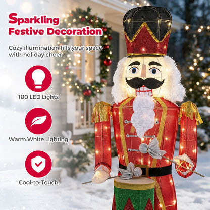 5 ft Lighted Animated Christmas Nutcracker with Playing Hands and 100 Warm White LED Lights