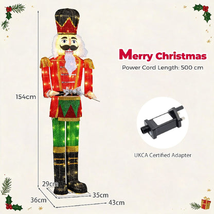 5 ft Lighted Animated Christmas Nutcracker with Playing Hands and 100 Warm White LED Lights