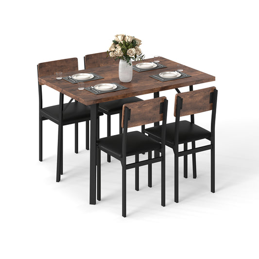 5-Piece Dining Table Set for 4 People with Metal Leg for Small Room-Brown