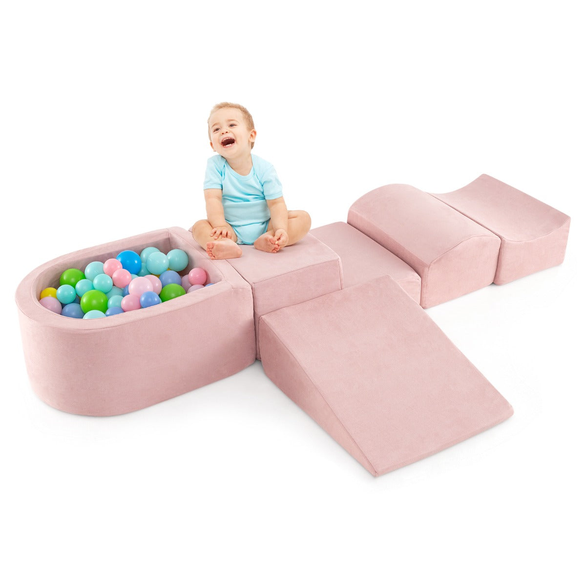 5-Piece Climb and Crawl Playset with Ball Pit for Kids-Pink