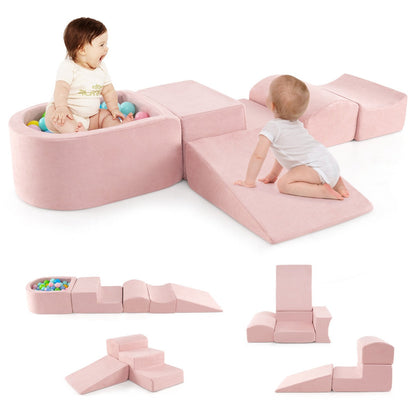 5-Piece Climb and Crawl Playset with Ball Pit for Kids-Pink
