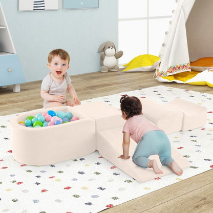 5 Piece Foam Play Set for Kids with Ball Pit Washable Covers, Creative Blocks Beige