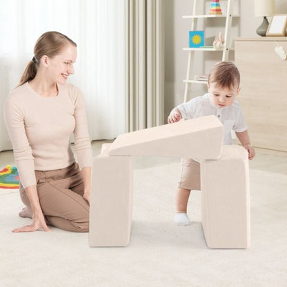 5 Piece Foam Play Set for Kids with Ball Pit Washable Covers, Creative Blocks Beige