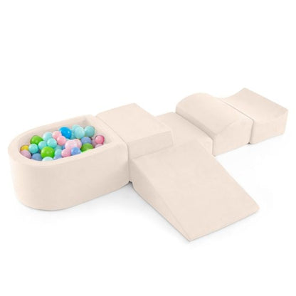 5 Piece Foam Play Set for Kids with Ball Pit Washable Covers, Creative Blocks Beige