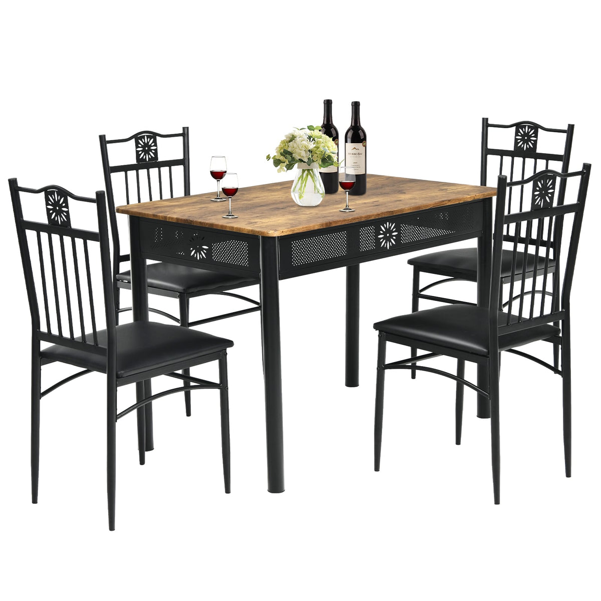5 Pieces Kitchen Dining Table and Chair Set in Natural