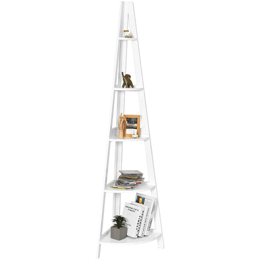 5-Tier Freestanding Wooden Storage Corner Shelf in White