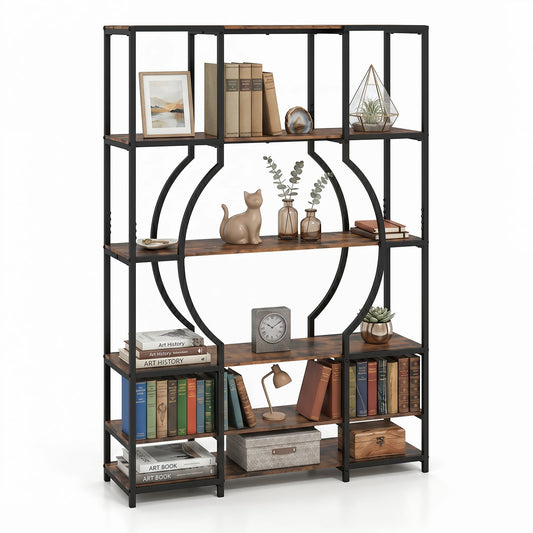 5-Tier Industrial Geometric Display Shelf with Open Shelves in Rustic Brown