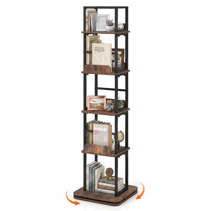 5-Tier Rotating Bookshelf Tower in Rustic Brown